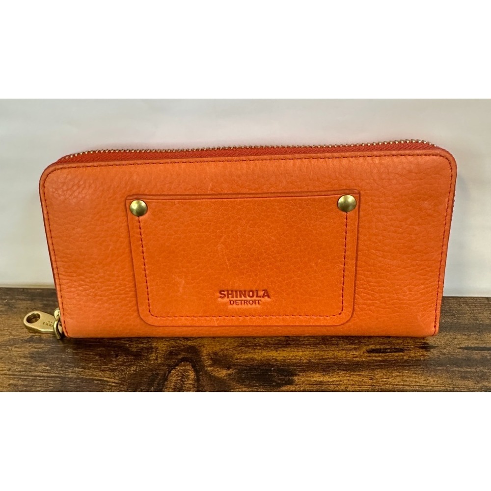Shinola Detroit The Pocket Zip Wallet in Bold Orange Leather NEW $295 MSRP - Picture 7 of 16